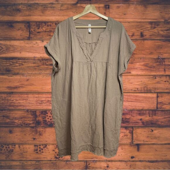 Zenana Tan Distressed Pocket Dress XL - Picture 1 of 6